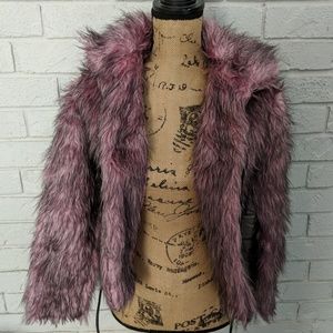 Faux fur coat with pleather strings